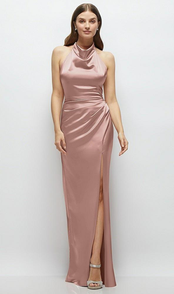 cowl halter open-back satin maxi dress