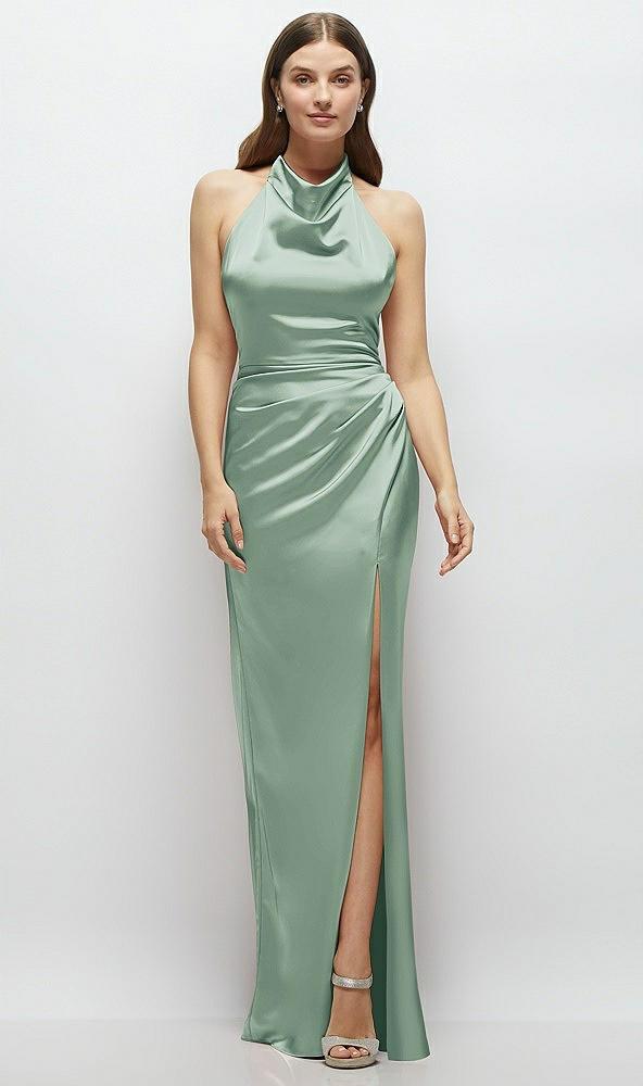 cowl halter open-back satin maxi dress