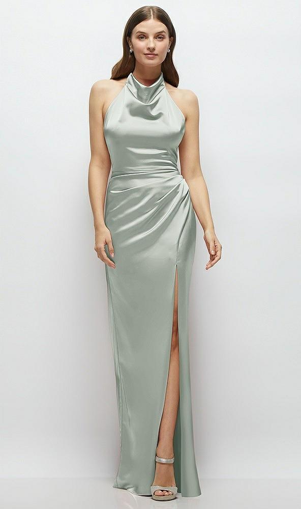 cowl halter open-back satin maxi dress