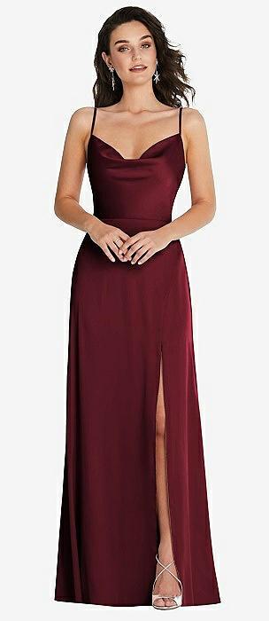 cowl-neck a-line maxi dress with adjustable straps