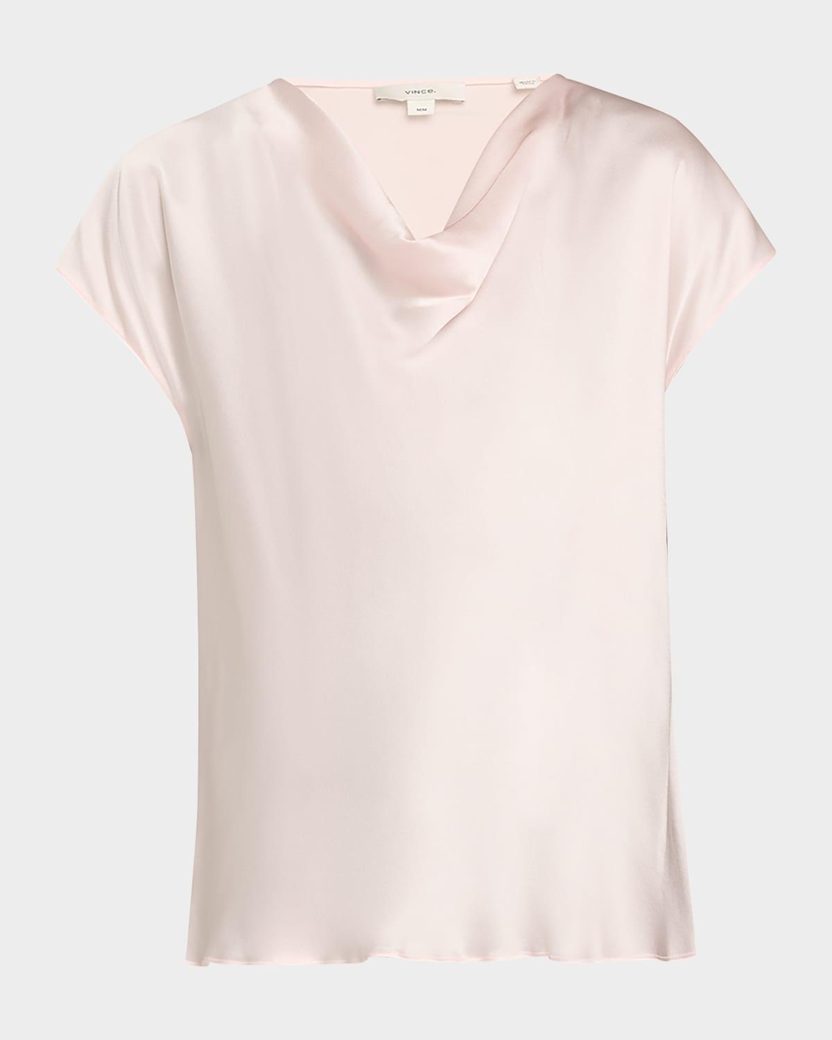 cowl-neck cap-sleeve satin blouse