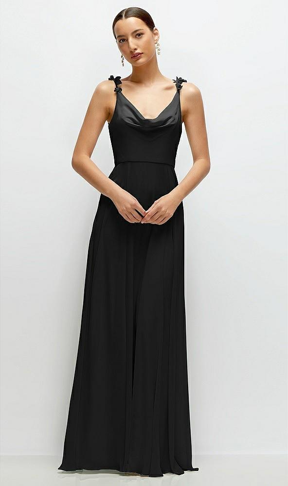 cowl neck chiffon maxi dress with hand-worked petal straps