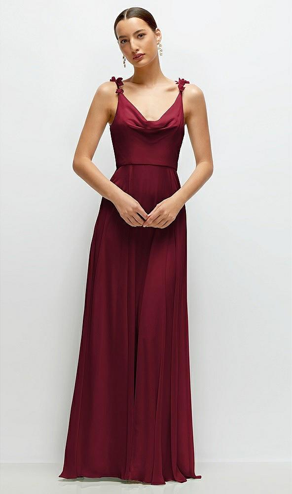 cowl neck chiffon maxi dress with hand-worked petal straps