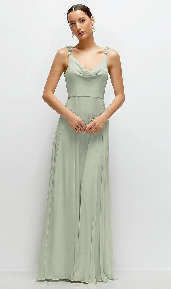 cowl neck chiffon maxi dress with hand-worked petal straps