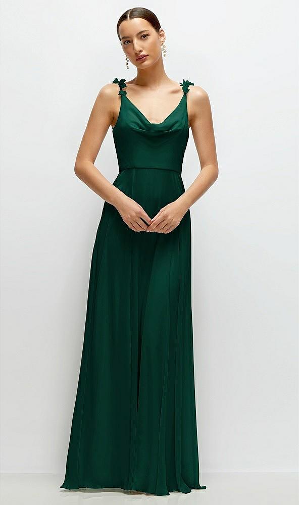 cowl neck chiffon maxi dress with hand-worked petal straps