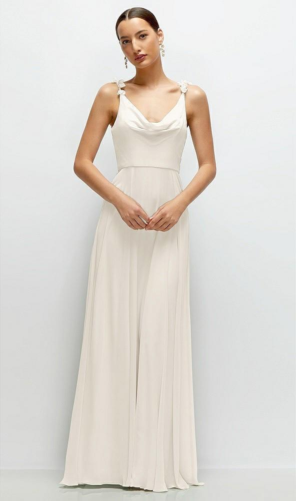 cowl neck chiffon maxi dress with hand-worked petal straps