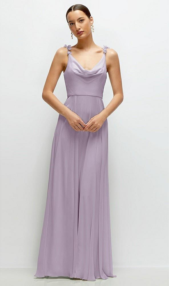 cowl neck chiffon maxi dress with hand-worked petal straps