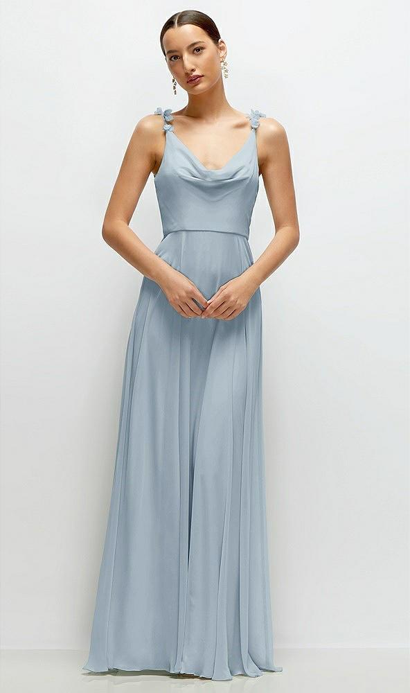 cowl neck chiffon maxi dress with hand-worked petal straps