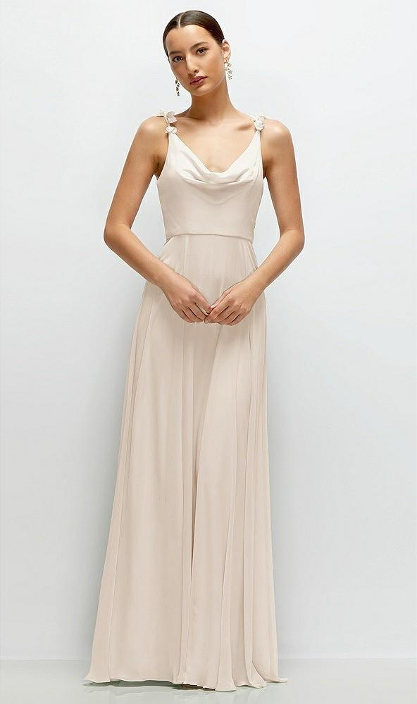 cowl neck chiffon maxi dress with hand-worked petal straps
