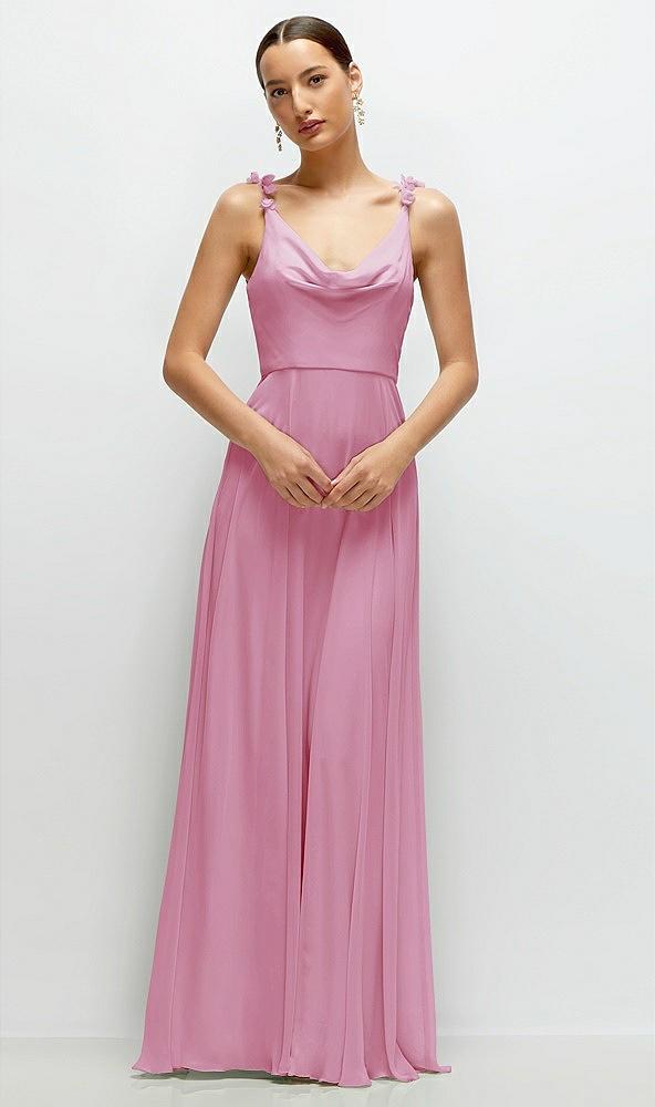 cowl neck chiffon maxi dress with hand-worked petal straps
