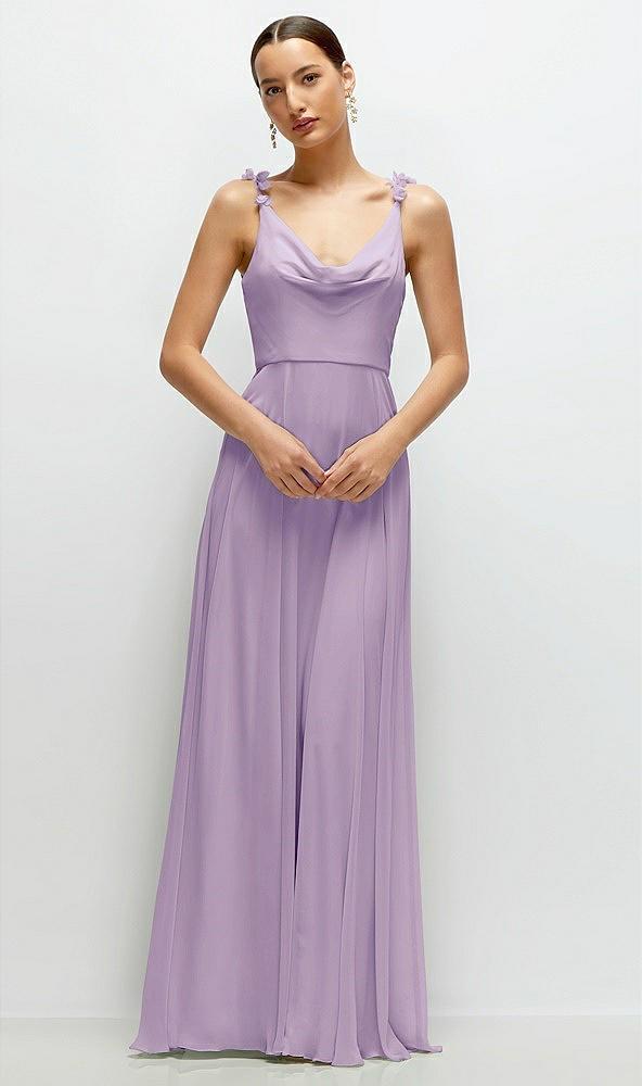 cowl neck chiffon maxi dress with hand-worked petal straps