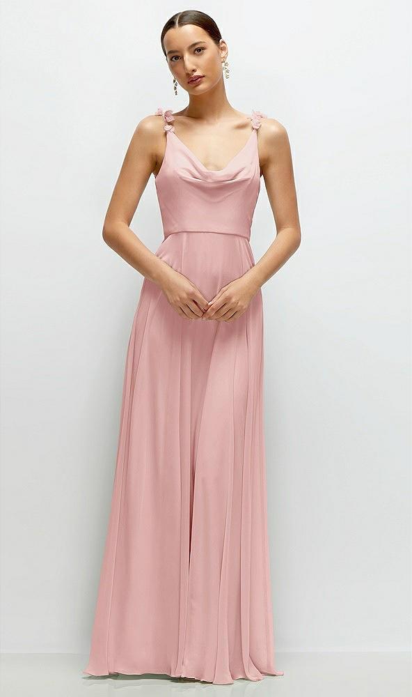 cowl neck chiffon maxi dress with hand-worked petal straps