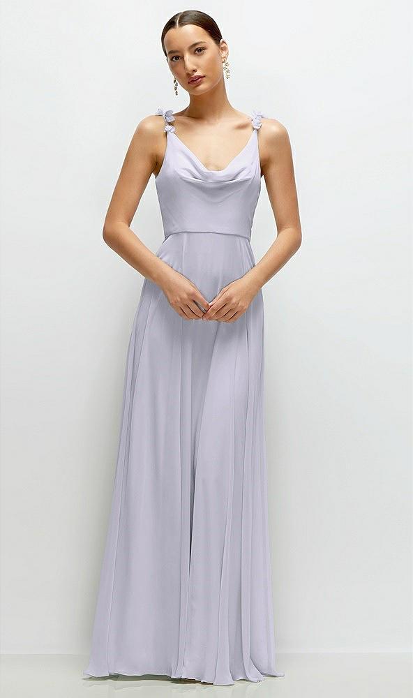 cowl neck chiffon maxi dress with hand-worked petal straps