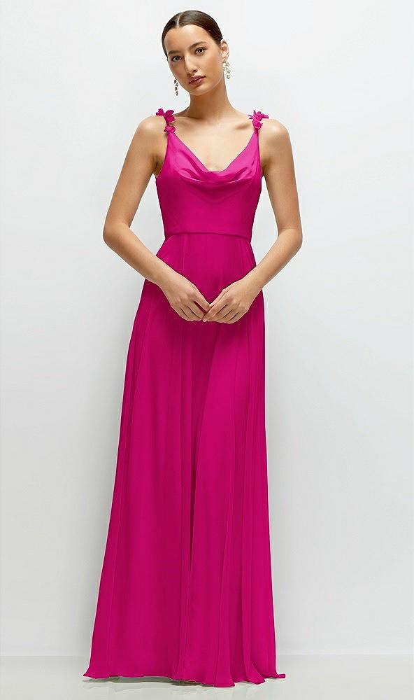 cowl neck chiffon maxi dress with hand-worked petal straps