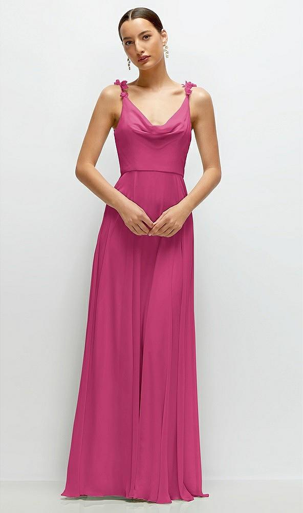 cowl neck chiffon maxi dress with hand-worked petal straps