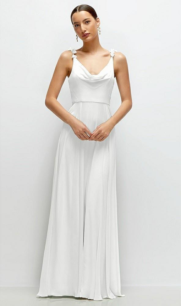 cowl neck chiffon maxi dress with hand-worked petal straps