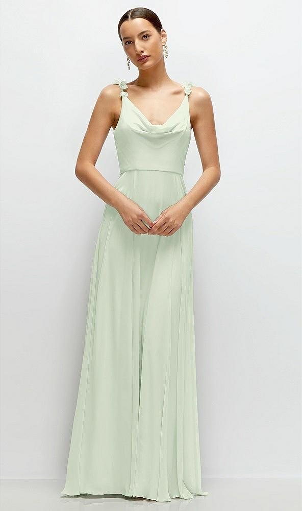 cowl neck chiffon maxi dress with hand-worked petal straps