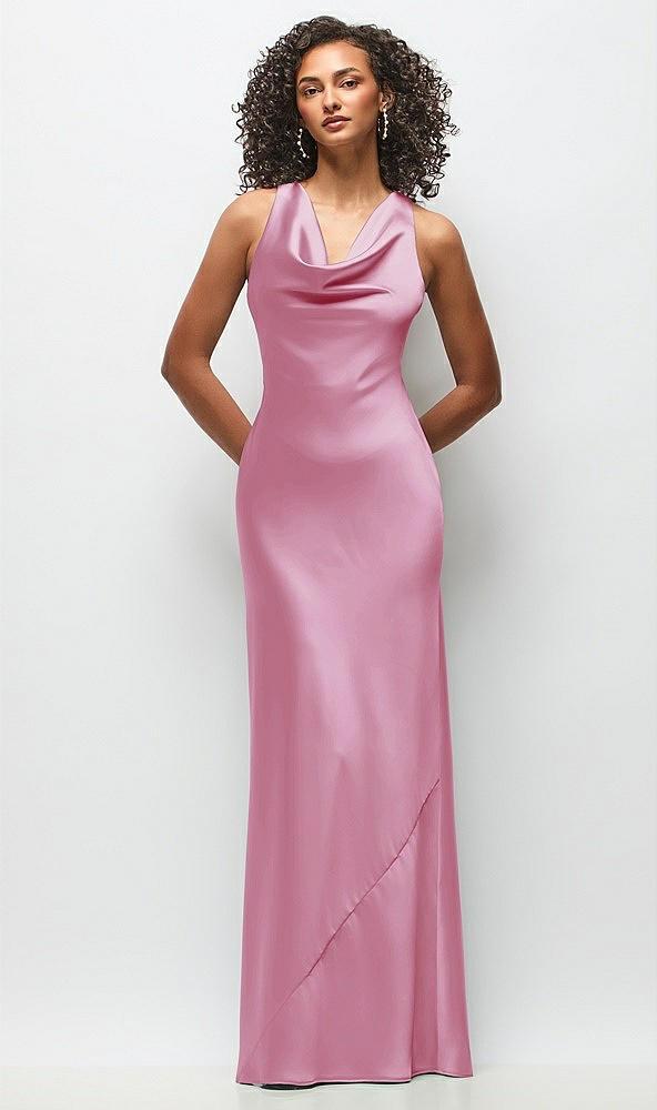 cowl neck criss-cross back satin maxi dress