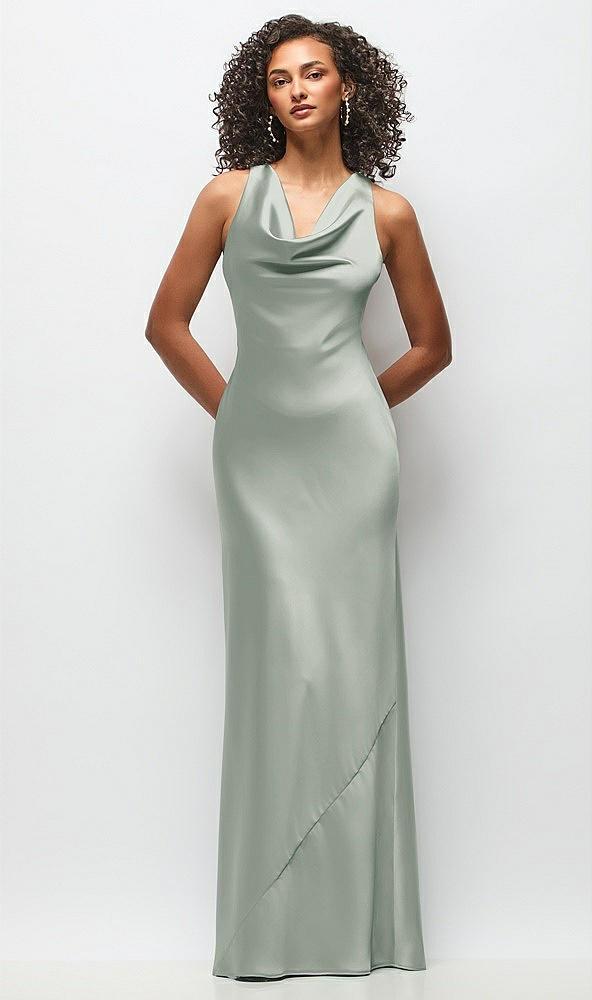 cowl neck criss-cross back satin maxi dress