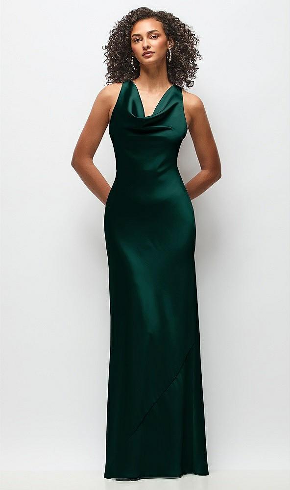cowl neck criss-cross back satin maxi dress