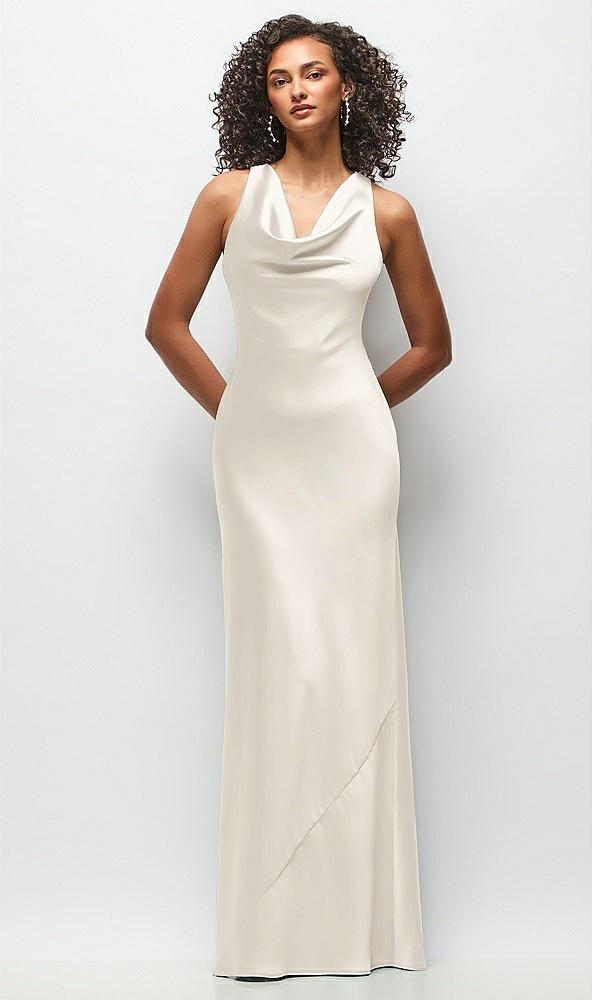 cowl neck criss-cross back satin maxi dress