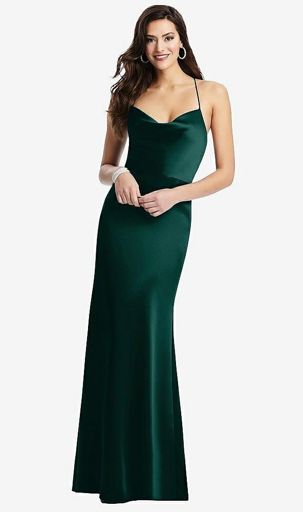 cowl-neck criss cross back slip dress