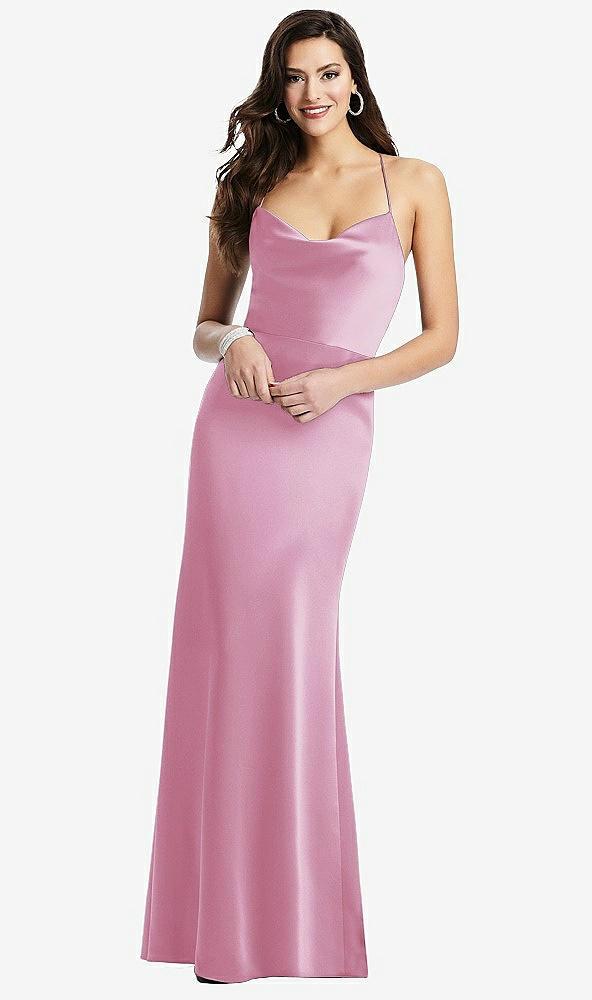 cowl-neck criss cross back slip dress