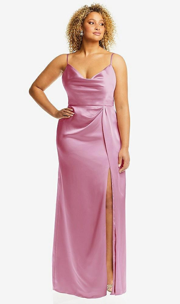 cowl-neck draped wrap maxi dress with front slit