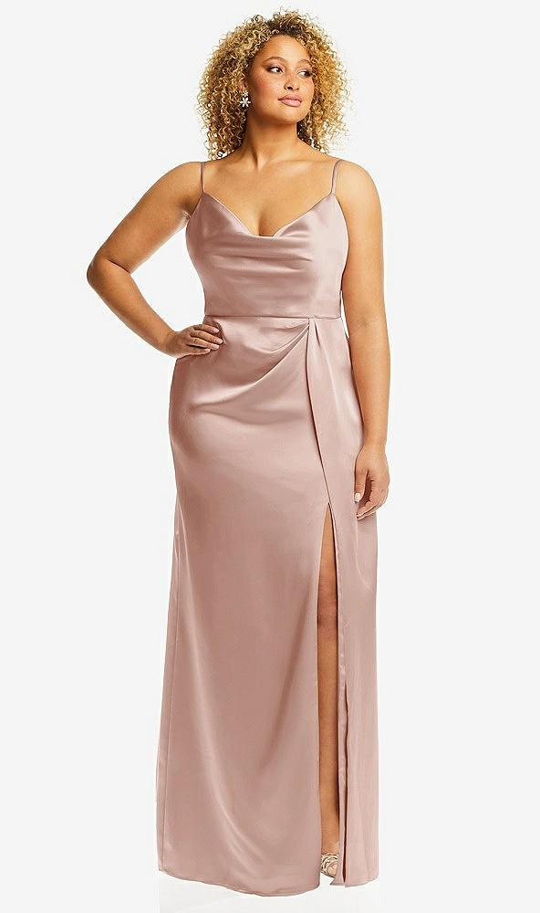 cowl-neck draped wrap maxi dress with front slit