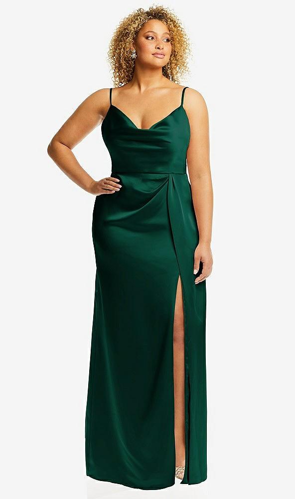 cowl-neck draped wrap maxi dress with front slit