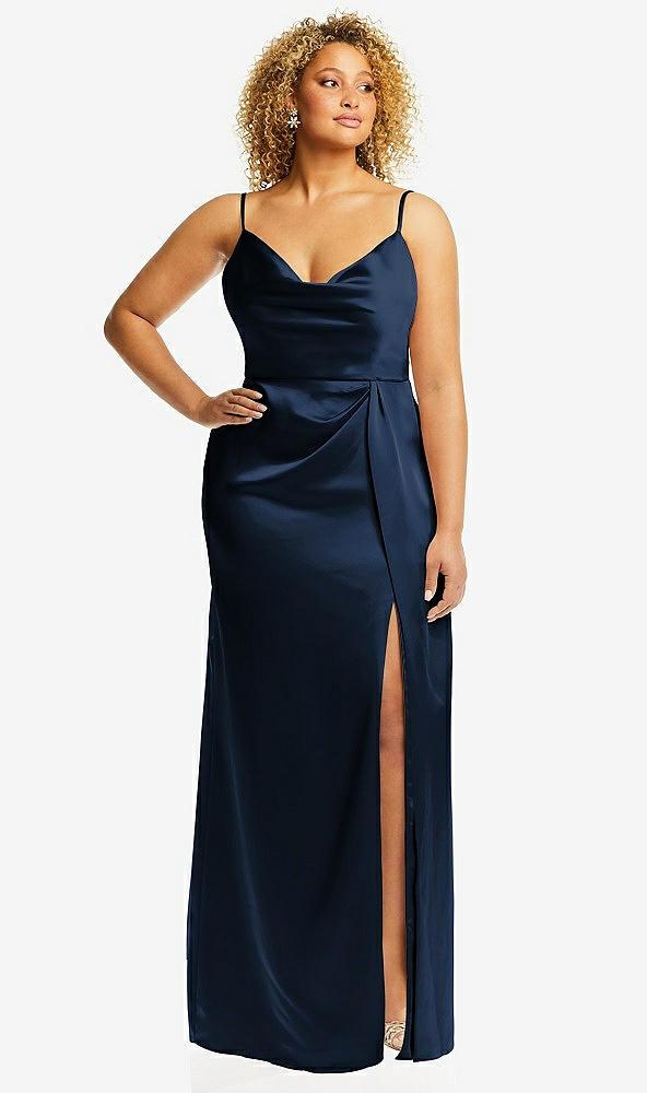cowl-neck draped wrap maxi dress with front slit