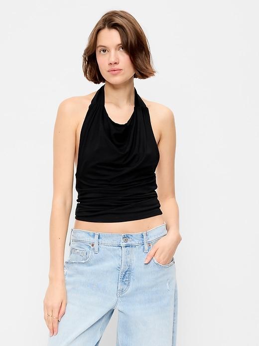 cowl-neck halter top
