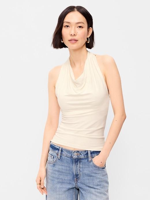 cowl-neck halter top