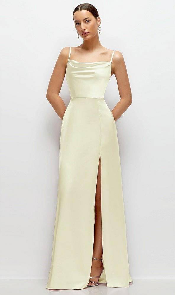 cowl neck satin maxi dress with adjustable spaghetti straps