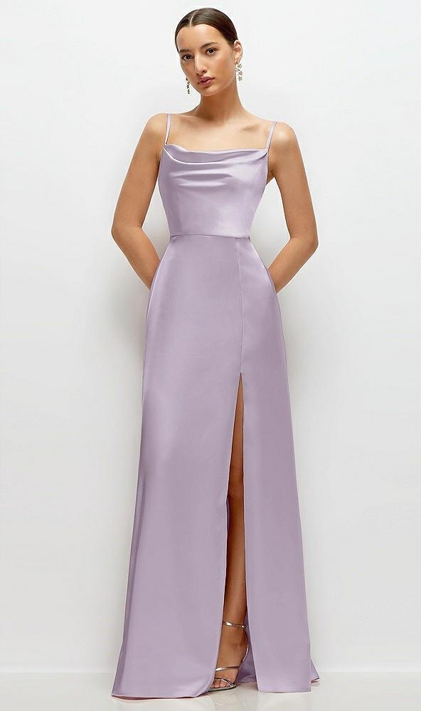 cowl neck satin maxi dress with adjustable spaghetti straps