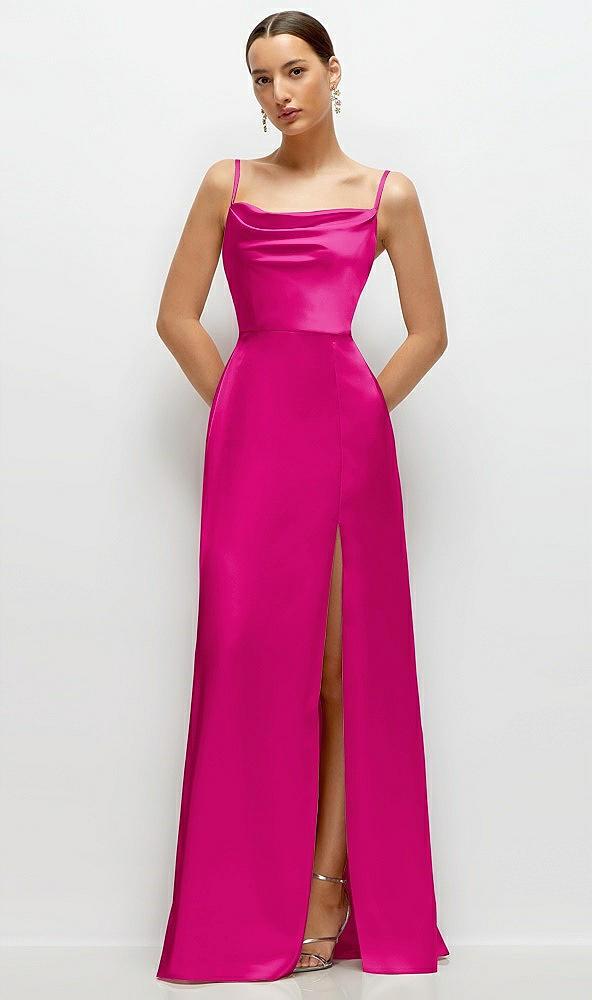 cowl neck satin maxi dress with adjustable spaghetti straps