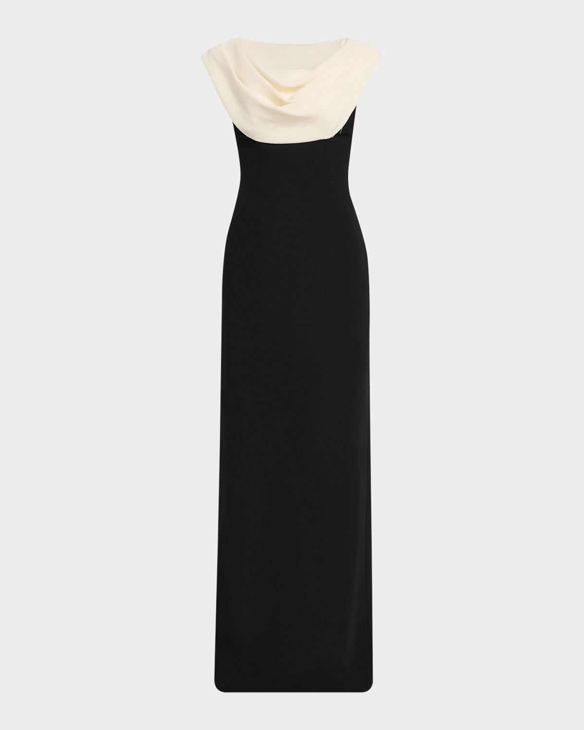 cowl-neck sleeveless column gown