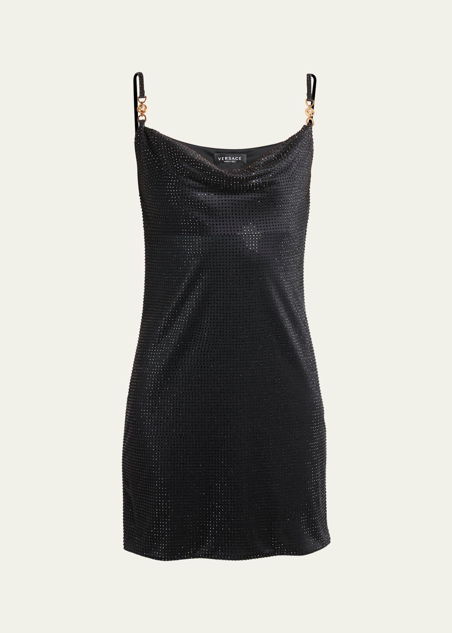 cowl-neck strass embellished jersey mini slip dress