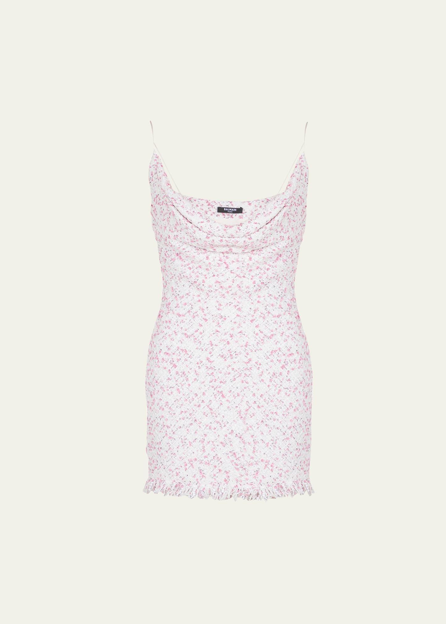 cowl polka dot tweed mini dress