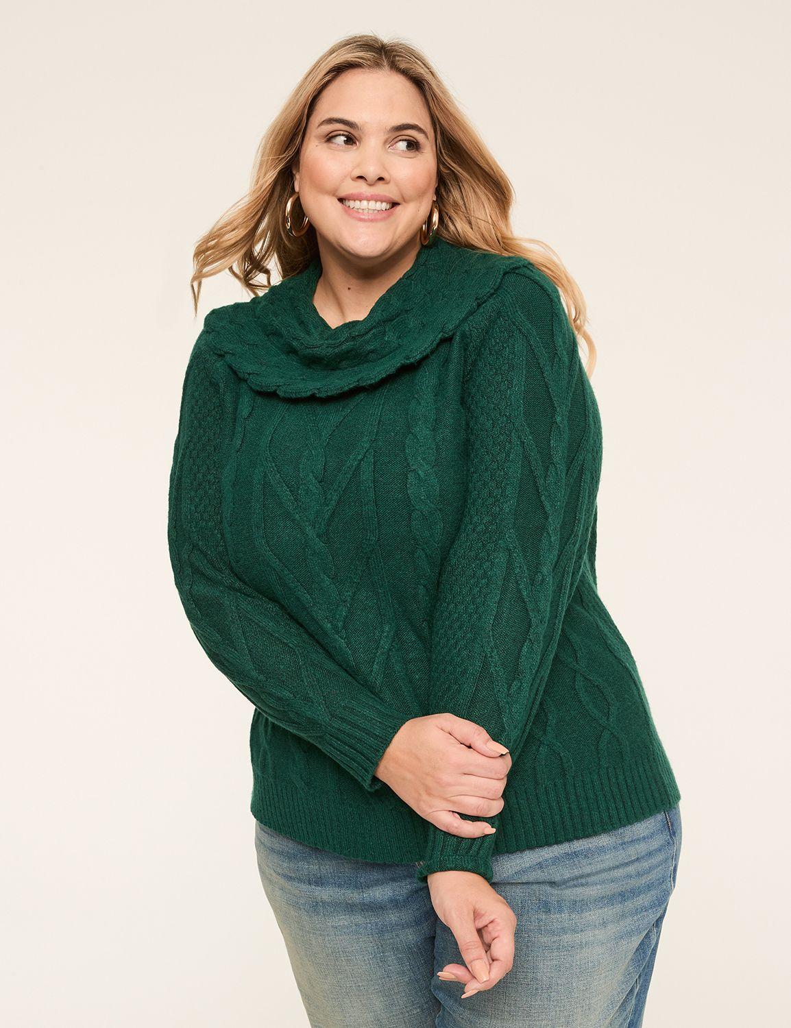 cowlneck cable knit sweater