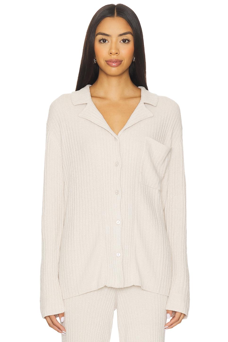 cozychic ultra lite lurex rib button front shirt