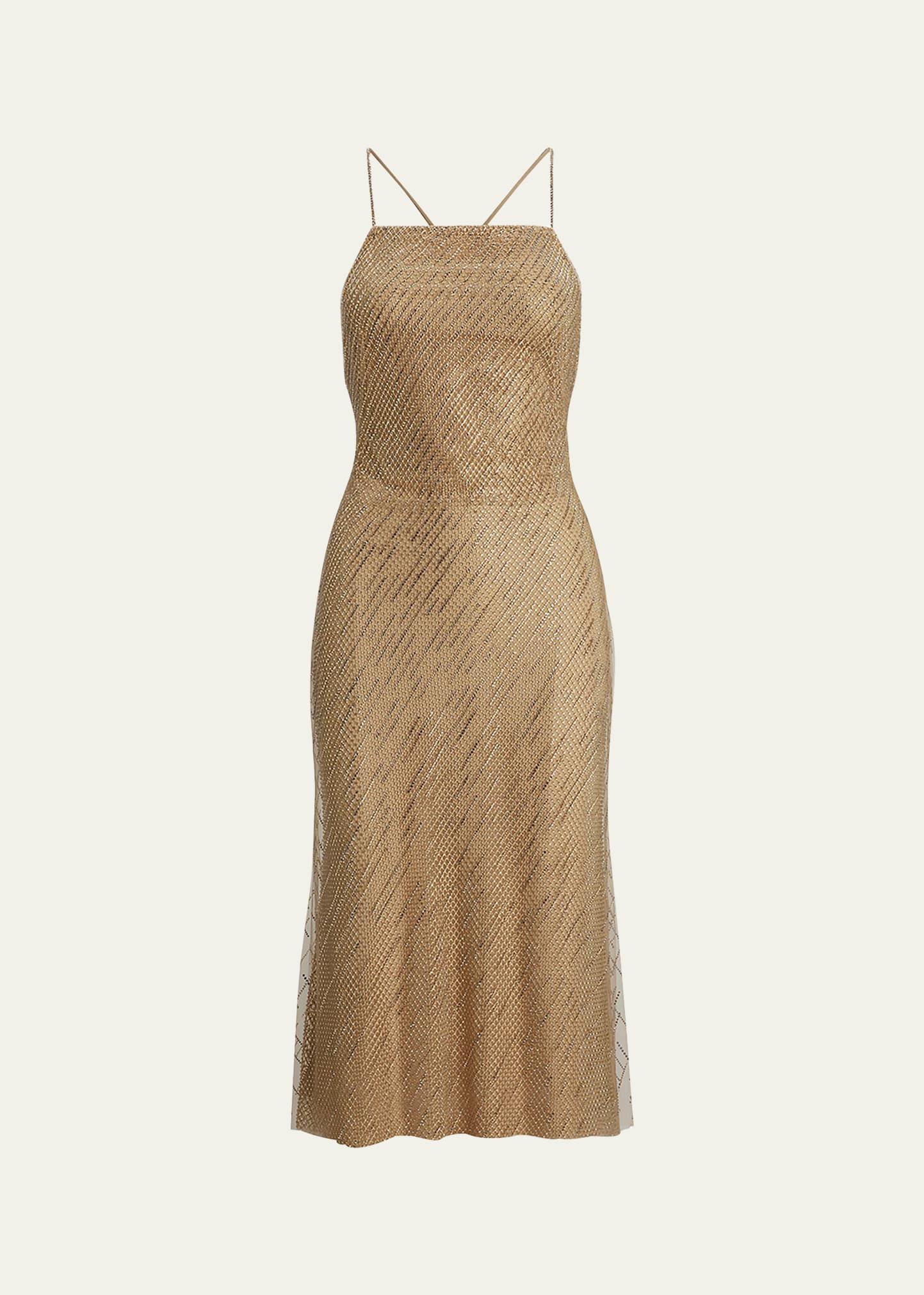 crawford sequined mesh cocktail dress