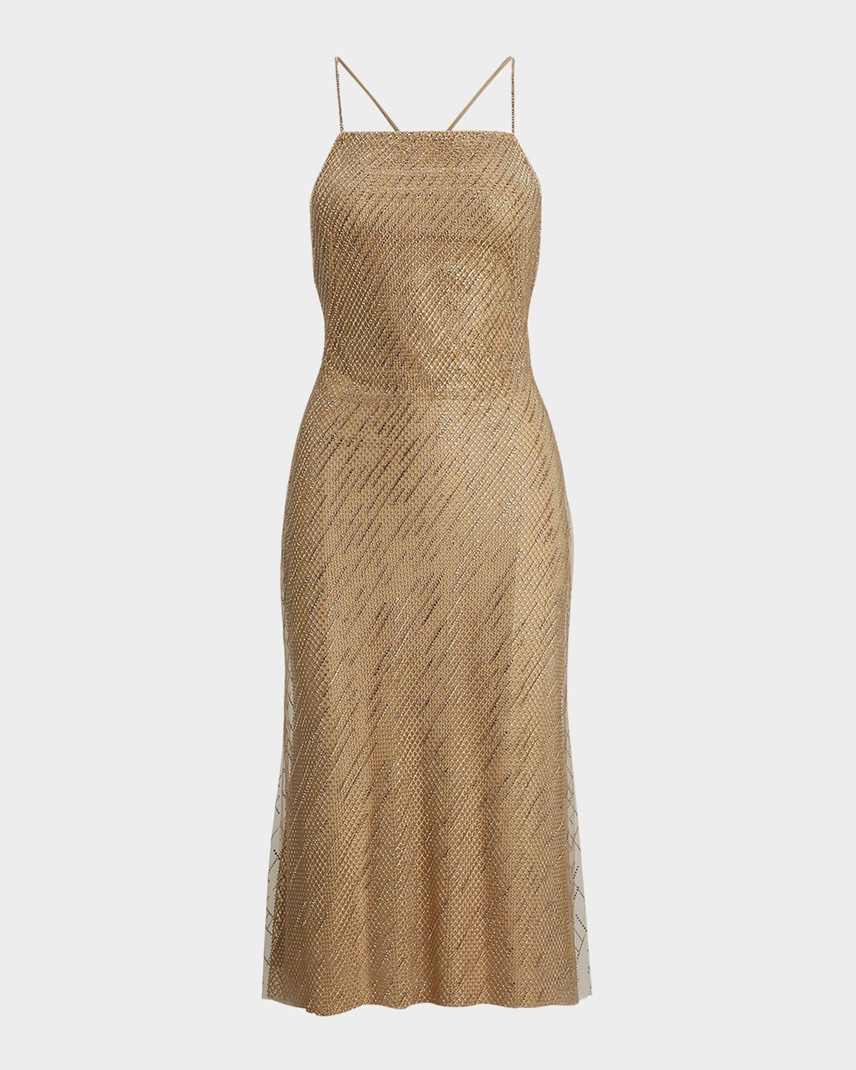 crawford sequined mesh cocktail dress