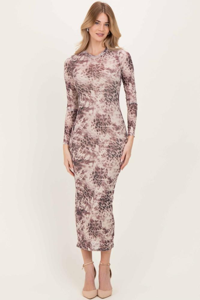 cream animal print mesh overlay maxi dress