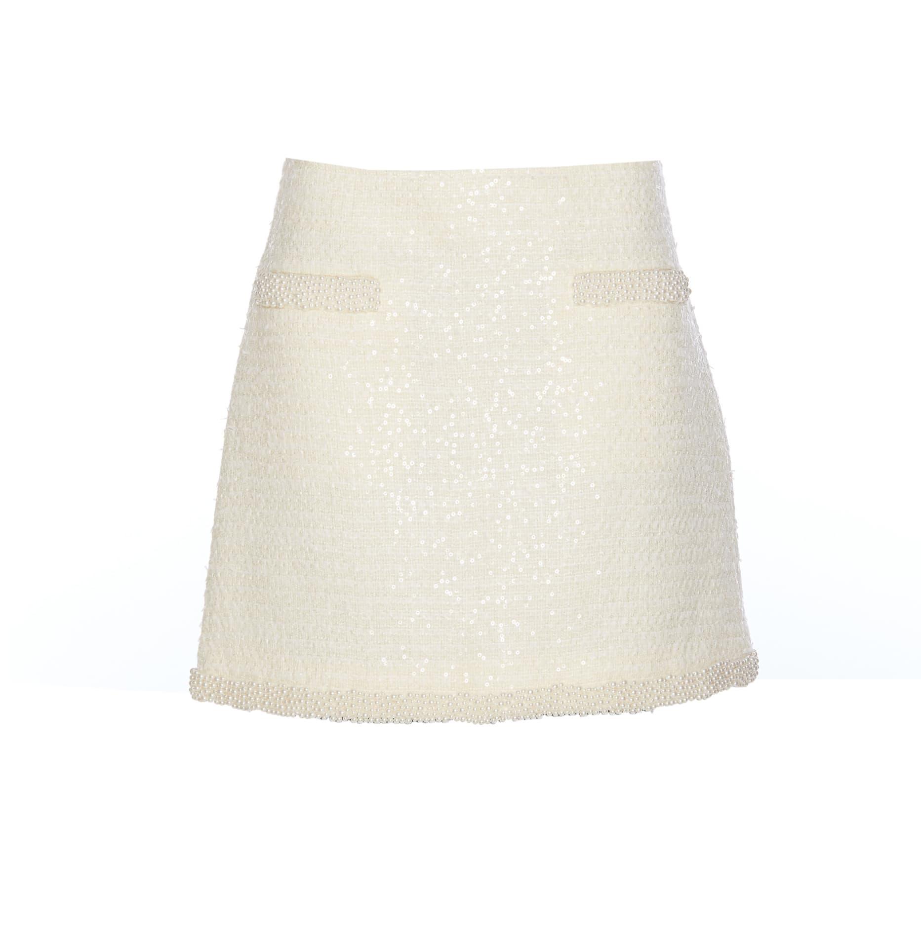cream boucle pearl trim mini skirt