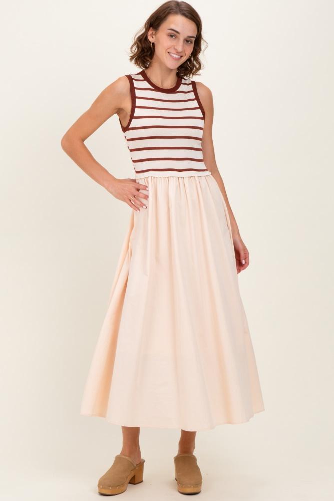 cream contrast striped bodice sleeveless maxi dress