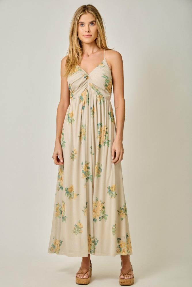 cream criss-cross back mesh dress