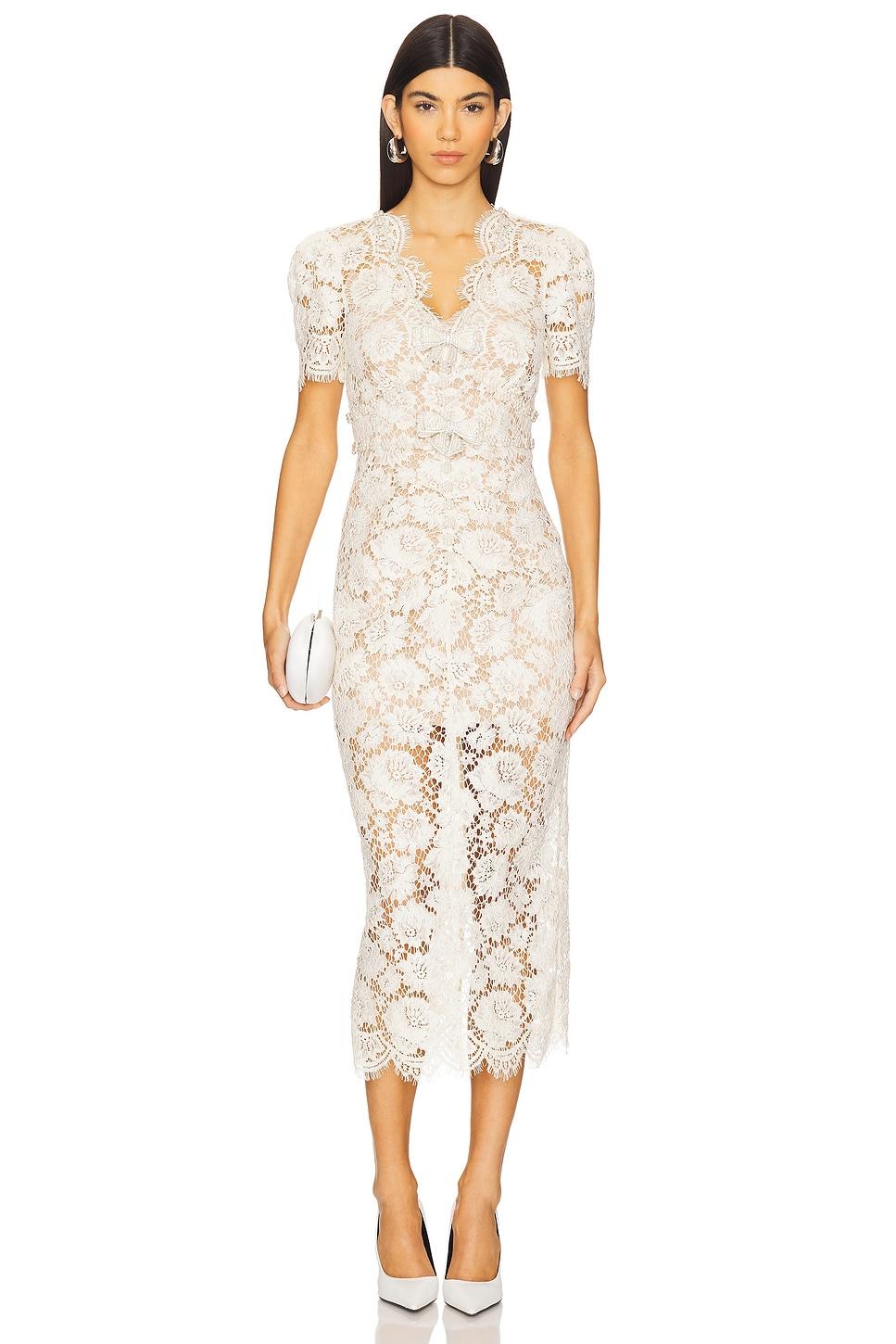 cream fine lace pearl midi dress