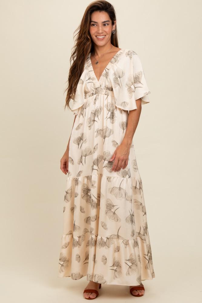 cream floral deep v-neck maxi dress