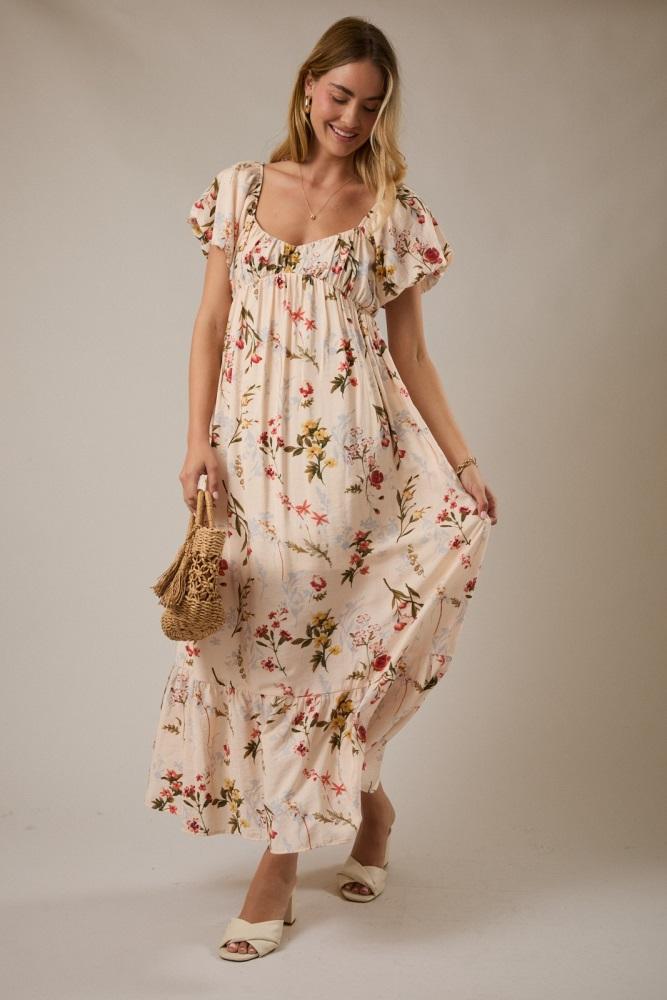 cream floral puff sleeve maxi dress